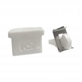KS TWIST ENDSTOP WITH CAP “Twists” into track, with metal plate and end cap, constructed of UV-resistant plastic White